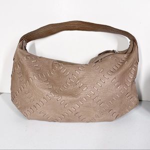 LIEBESKIND Large Leather Hobo Bag Whipstitch Detail Taupe Slouchy